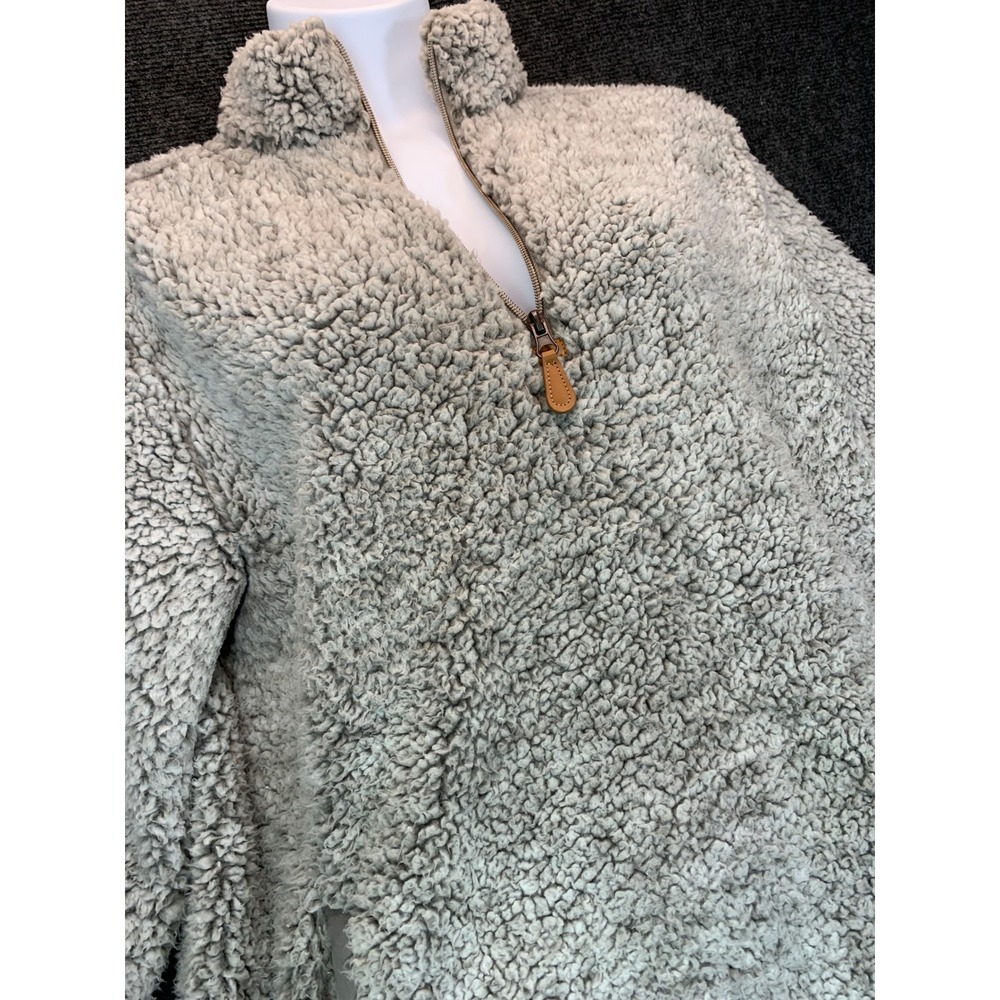 Simply Southern Faux Fur Sherpa Pullover XL Gray Quarter Zip Fuzzy Teddy Fleece